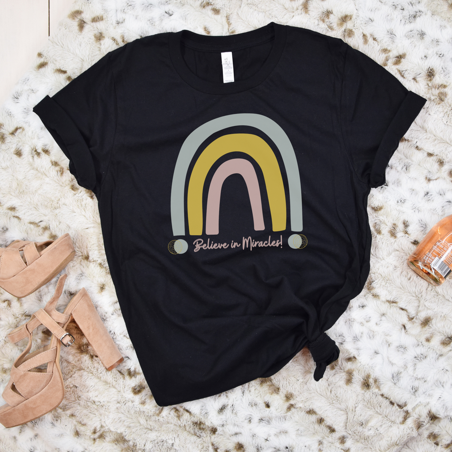 Believe in Miracles Trendy Boho Rainbow Unisex Jersey Short Sleeve Tee Small-3XL