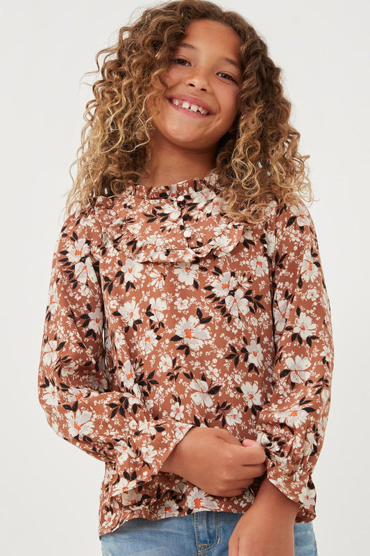 Lexi Floral Print with Sweet Ruffle Collar and Button Detail S-XL