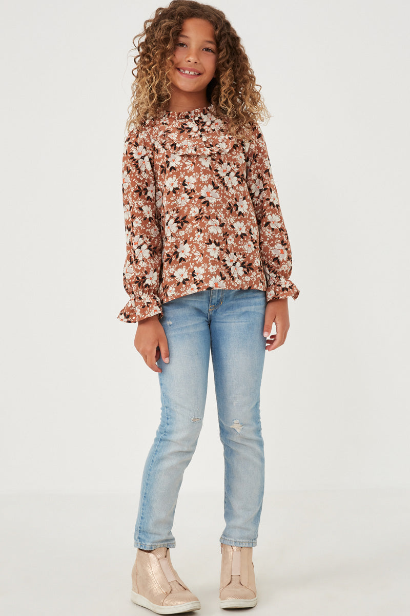 Lexi Floral Print with Sweet Ruffle Collar and Button Detail S-XL