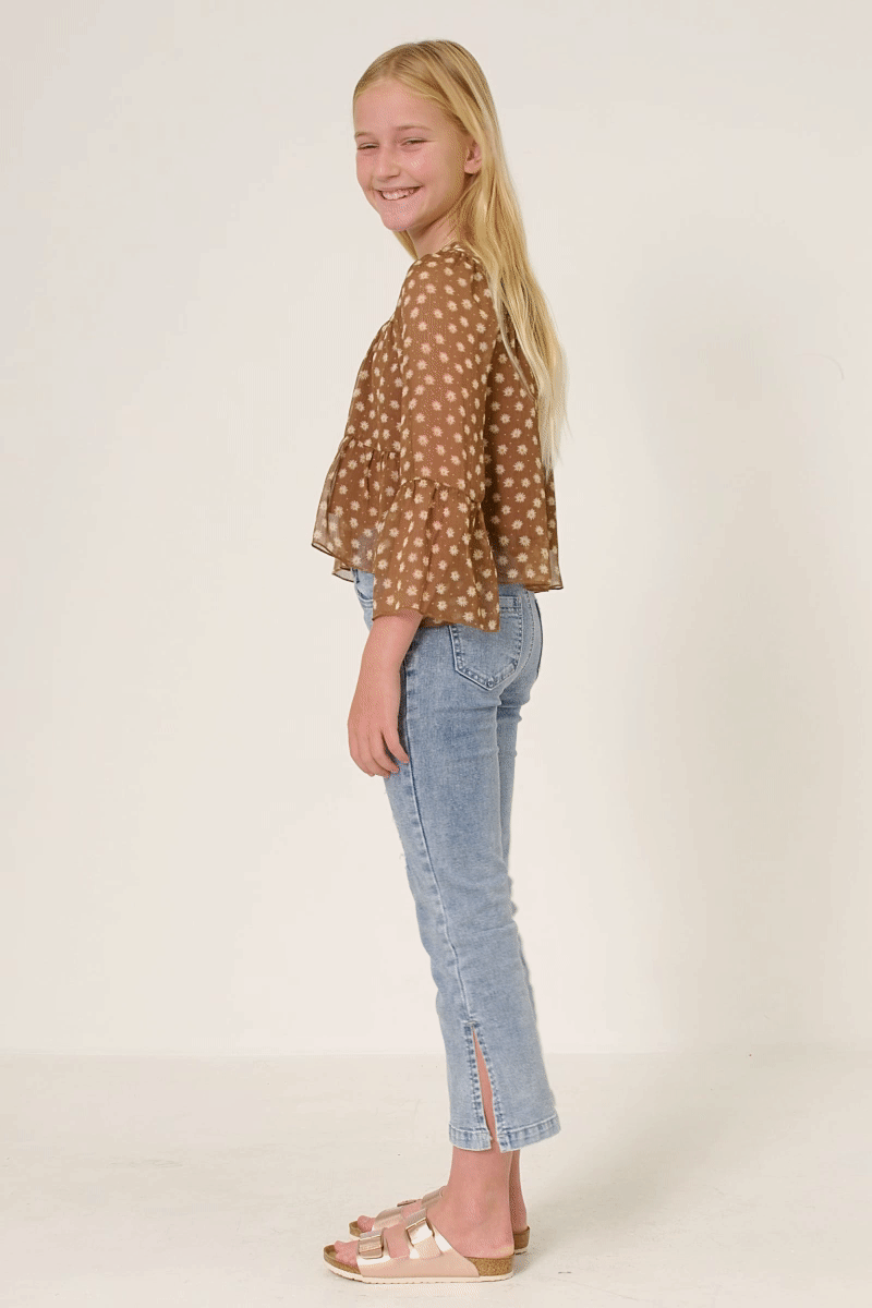 Daisy Floral Print Tiered Chiffon Top Girls S-XL