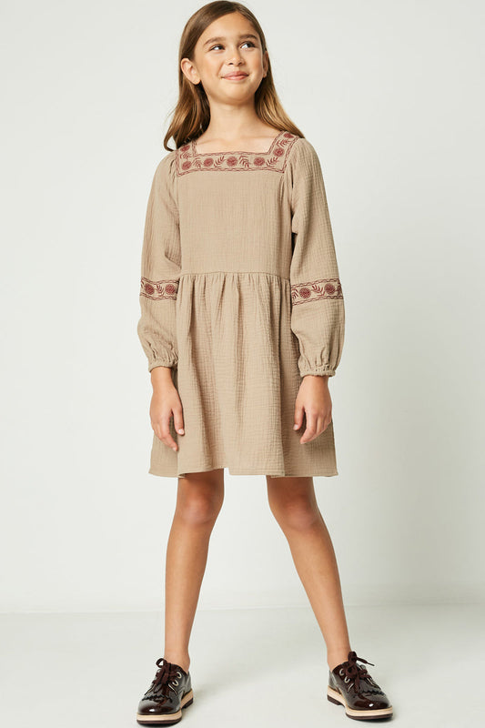TAFFY Khaki Woven Midi Dress Featuring Red Embroidery S-XL