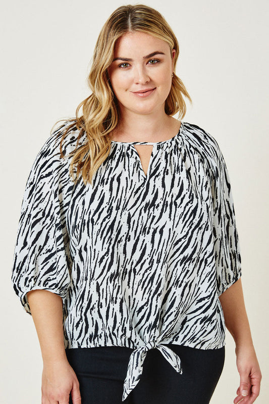 Zena Plus Zebra Front Tie Career Blouse 1XL-3XL