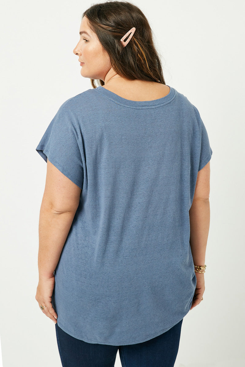 STEPHANIE Blue Side Drawstring Dolman Short Sleeve Top 1XL-3XL