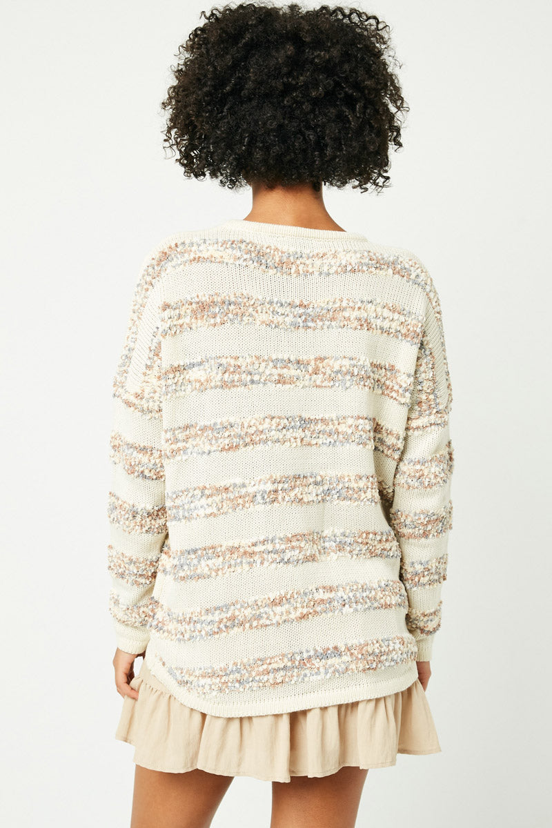 Poppy Popcorn Striped Crew Neck Sweater Misses S-XL