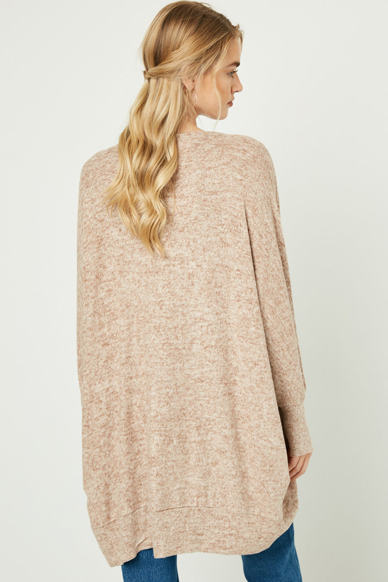 Autumn Oversized Cozy Brown Open Cardigan Cover with Dolman Sleeves S-L