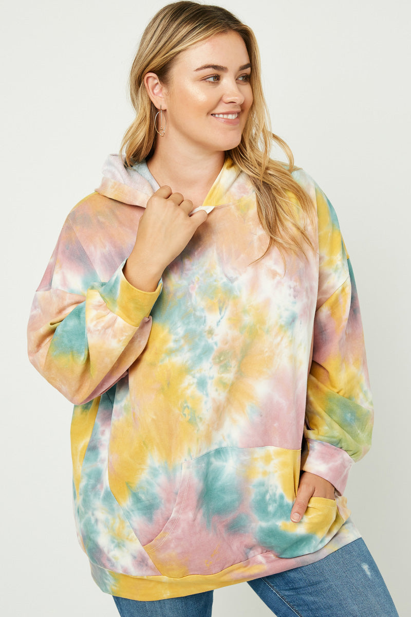 Harmony Plus Oversized Tie Dye Hooded Sweatshirt 1X-3X