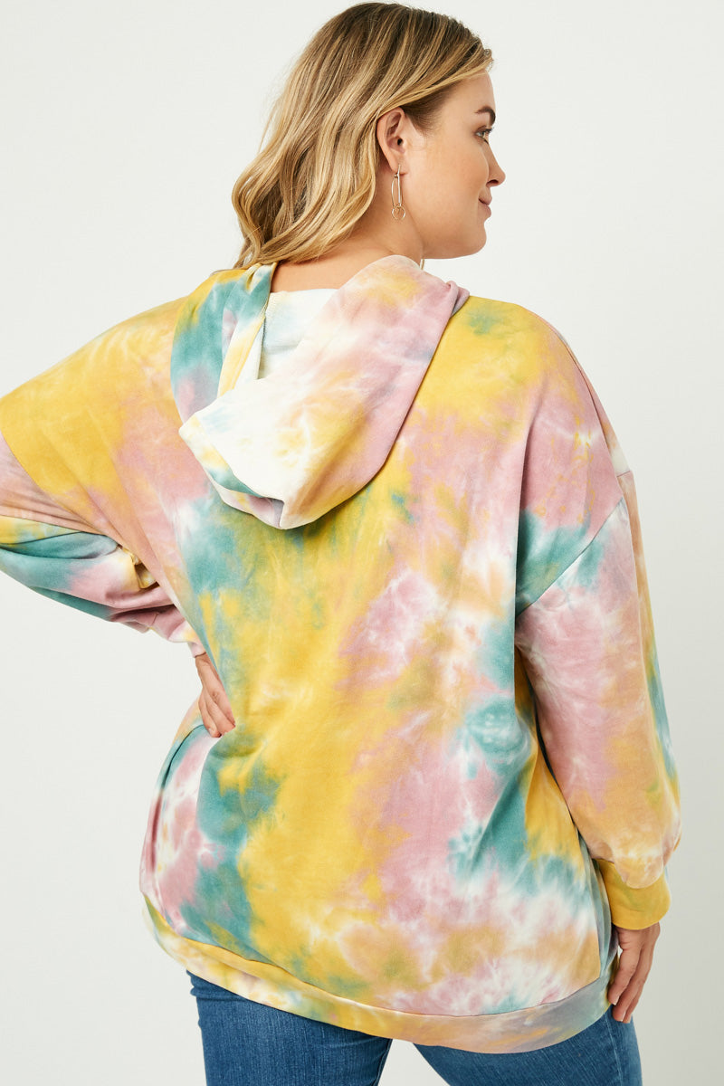 Harmony Plus Oversized Tie Dye Hooded Sweatshirt 1X-3X