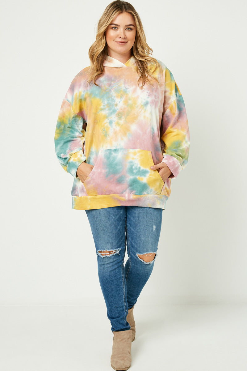 Harmony Plus Oversized Tie Dye Hooded Sweatshirt 1X-3X