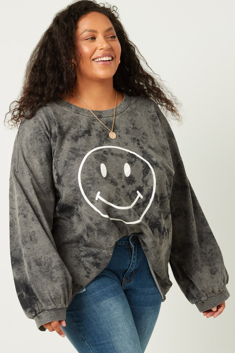 Sunni Plus Smiley Face Black Wash Lightweight Shirt 1XL-3XL