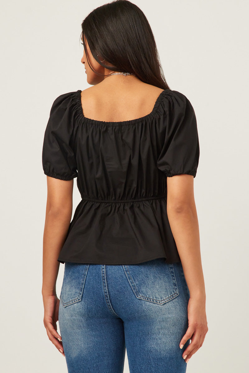 Destiny Misses Black Shirred Puff Sleeve Sweetheart Top S-L