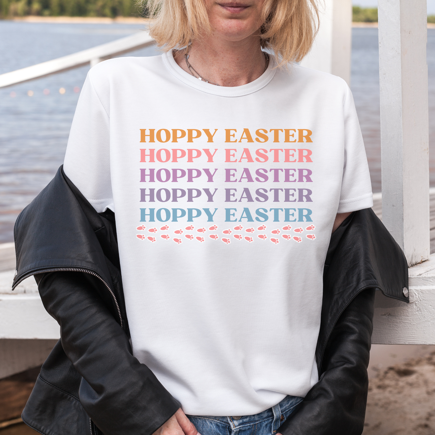 Hoppy Easter Bunny Rabbit Tracks Paw Prints Unisex Jersey Short Sleeve Tee Small-3XL Happy Easter