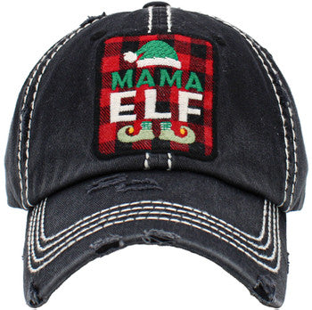 MAMA ELF Distressed Baseball Cap with a Vintage Look