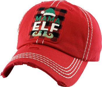 MAMA ELF Distressed Baseball Cap with a Vintage Look