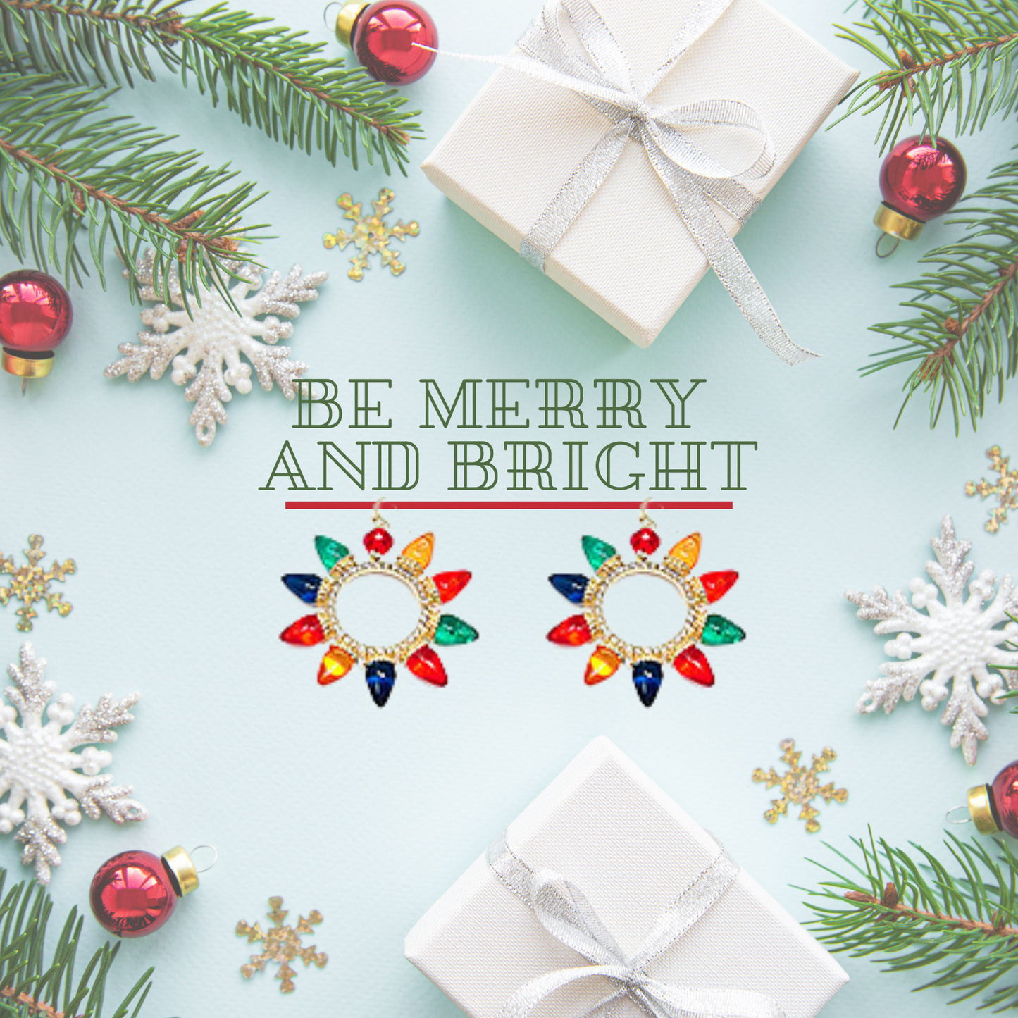 Wreaths of Retro Christmas Lights on Hook Style Earrings with Sparkle