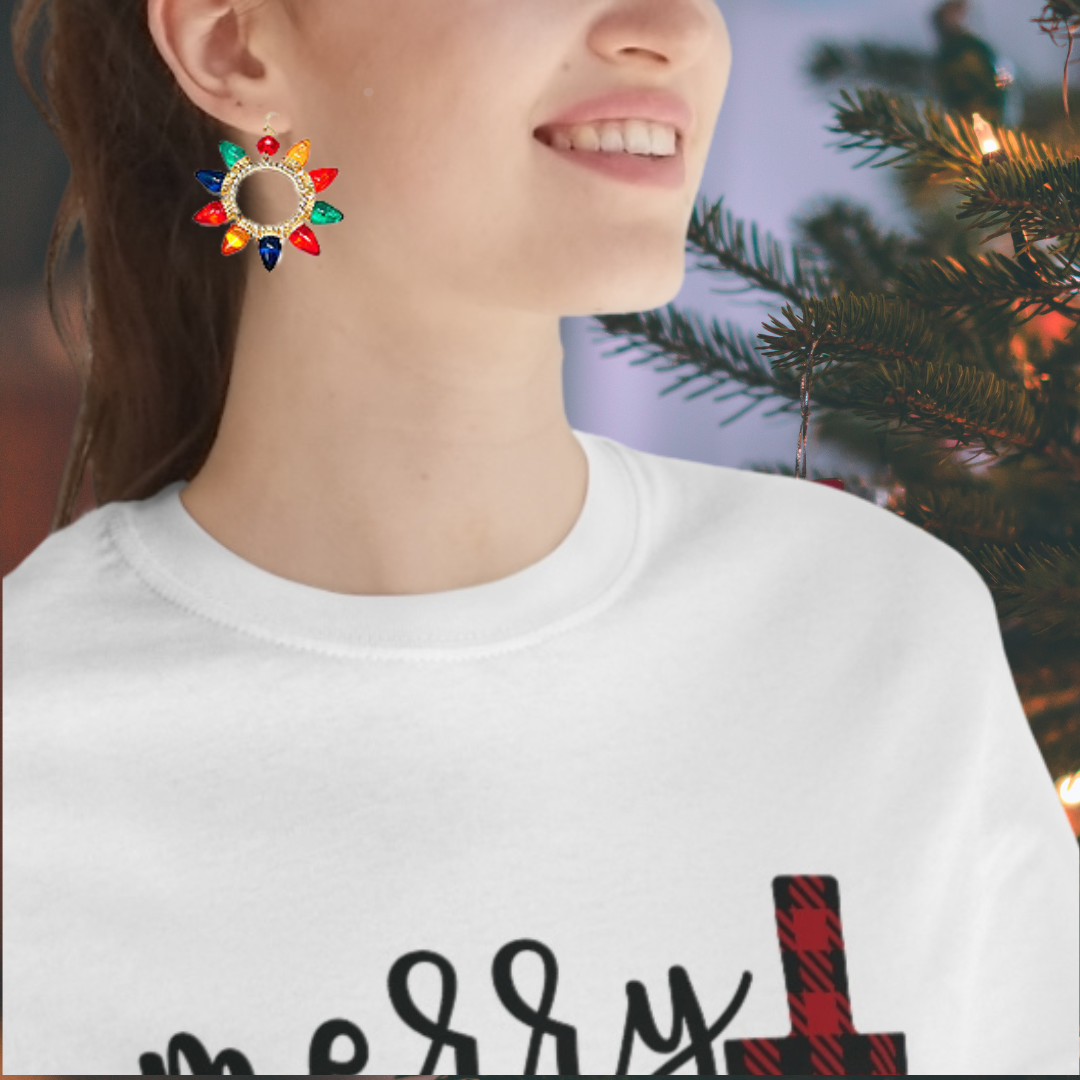 Wreaths of Retro Christmas Lights on Hook Style Earrings with Sparkle