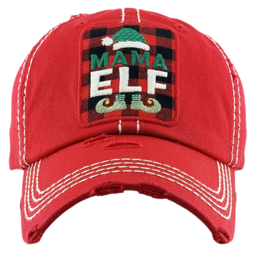 MAMA ELF Distressed Baseball Cap with a Vintage Look