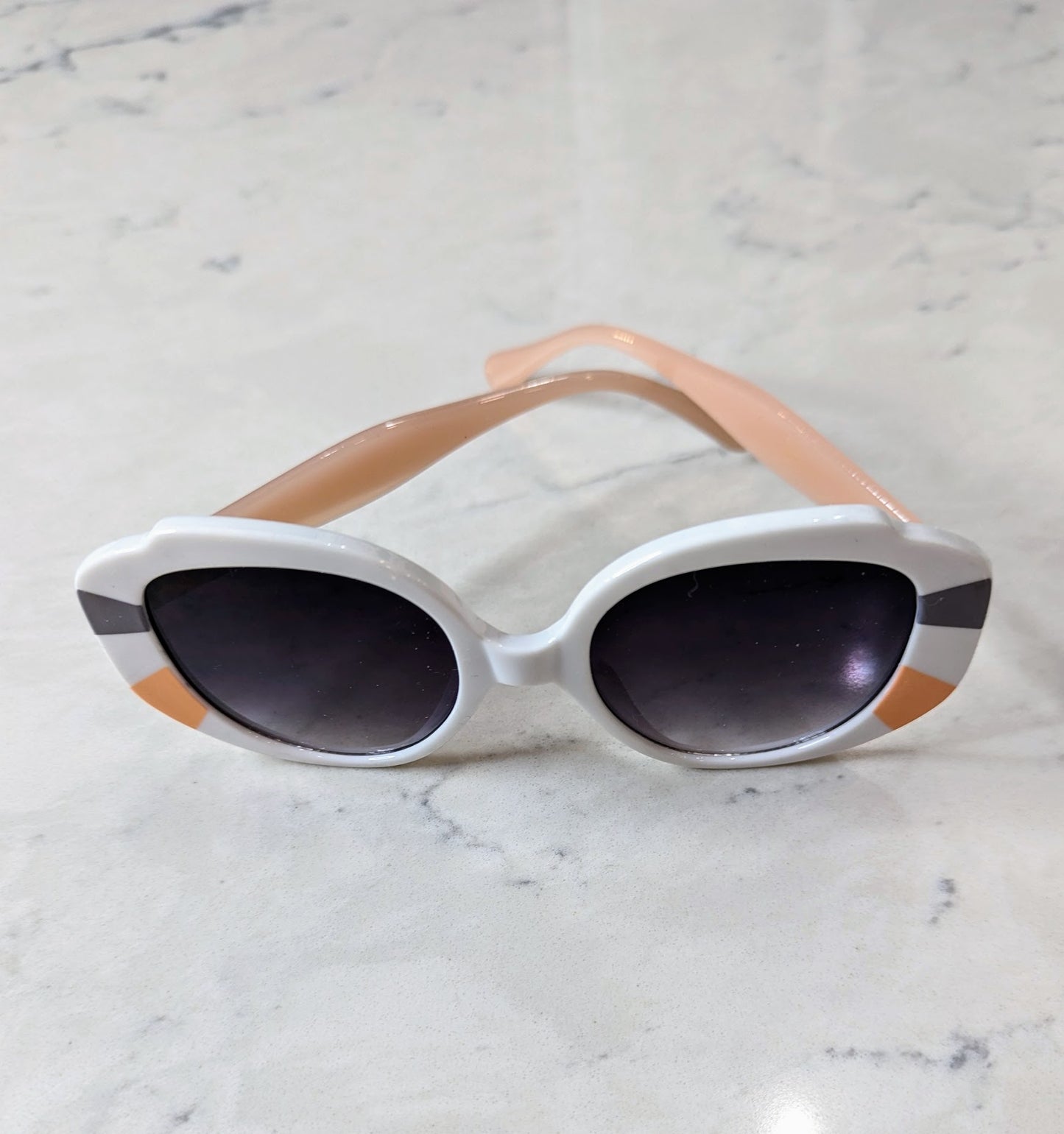 Mimi White Retro Vintage Style Butterfly Sunglasses with Gray Lenses UV Protection
