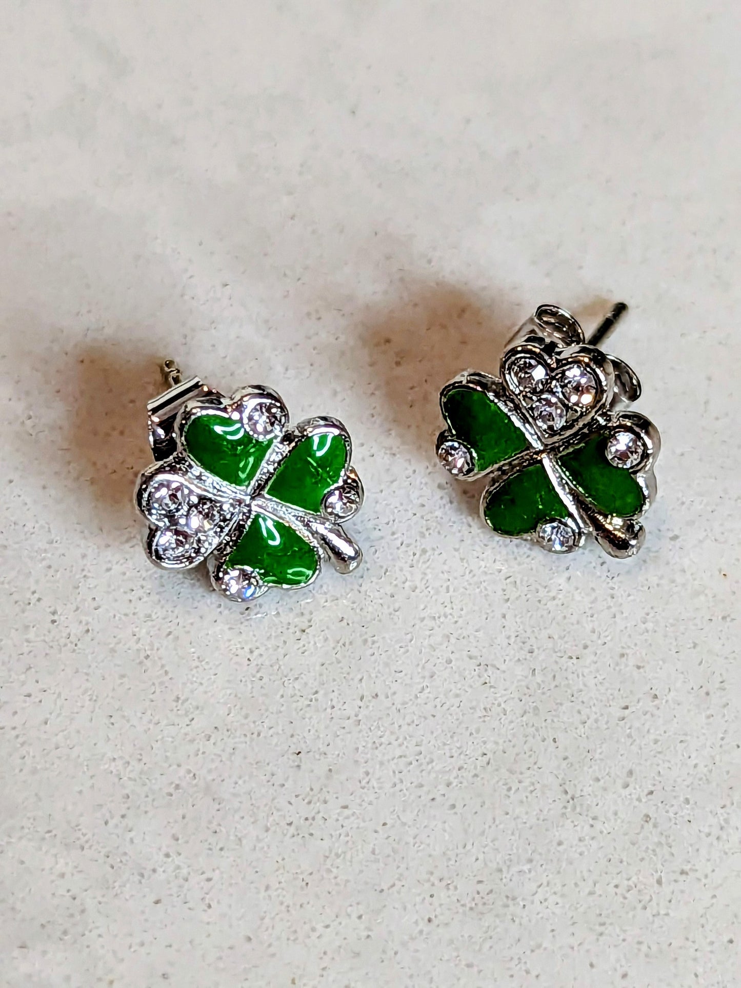 St. Patrick's Day Four Leaf Clover Sparkle Earrings