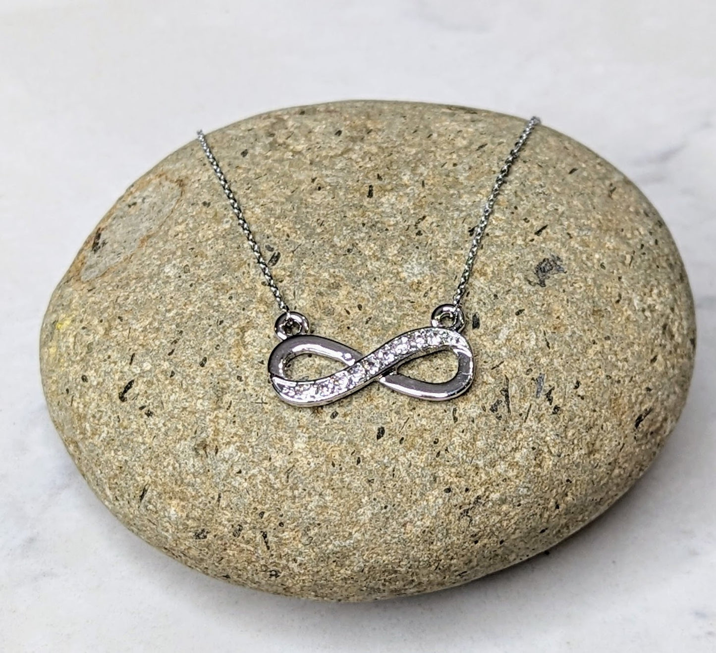 Infinity Symbol Necklace White Gold Plated Pendant with Crystals