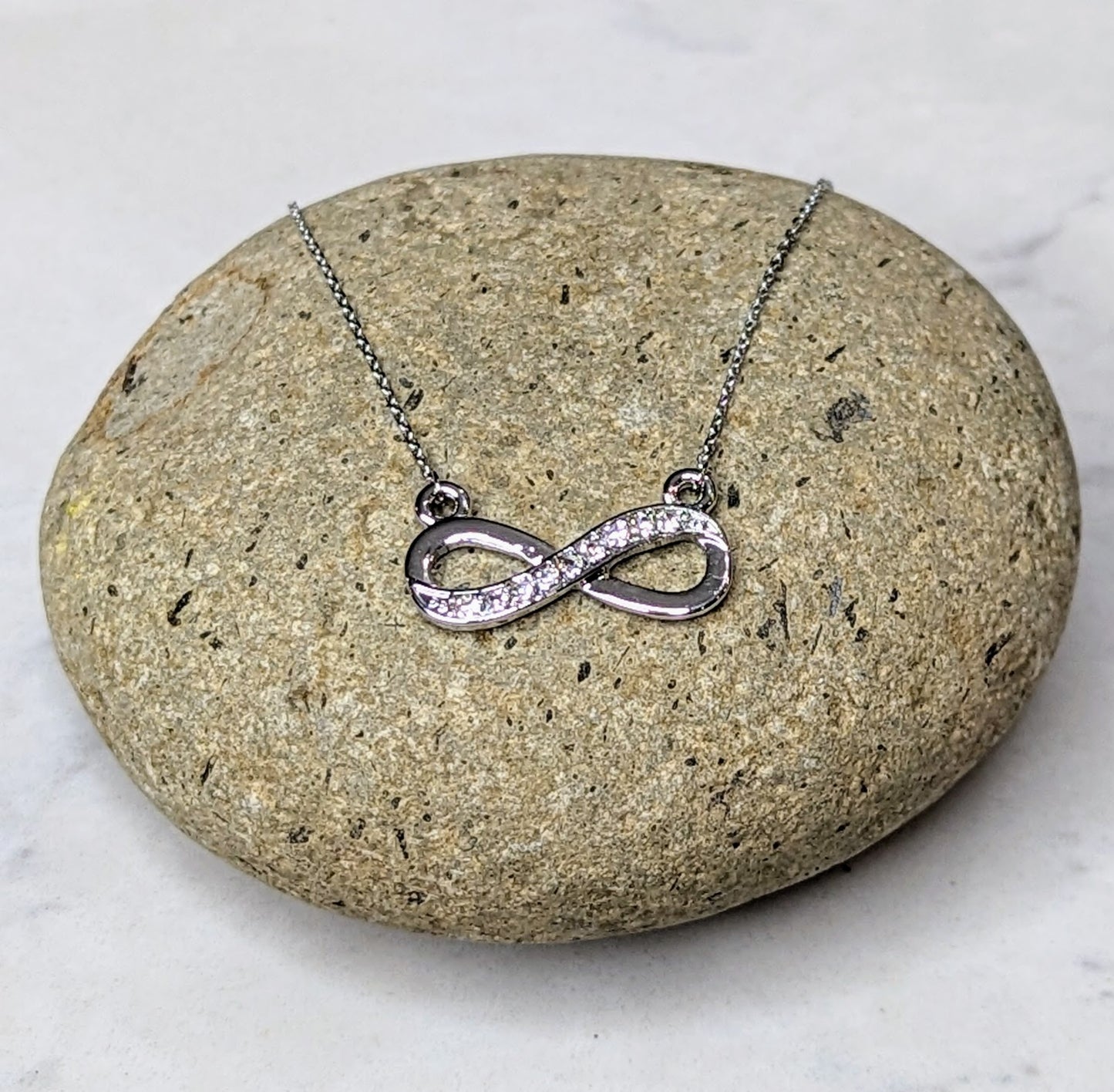 Infinity Symbol Necklace White Gold Plated Pendant with Crystals