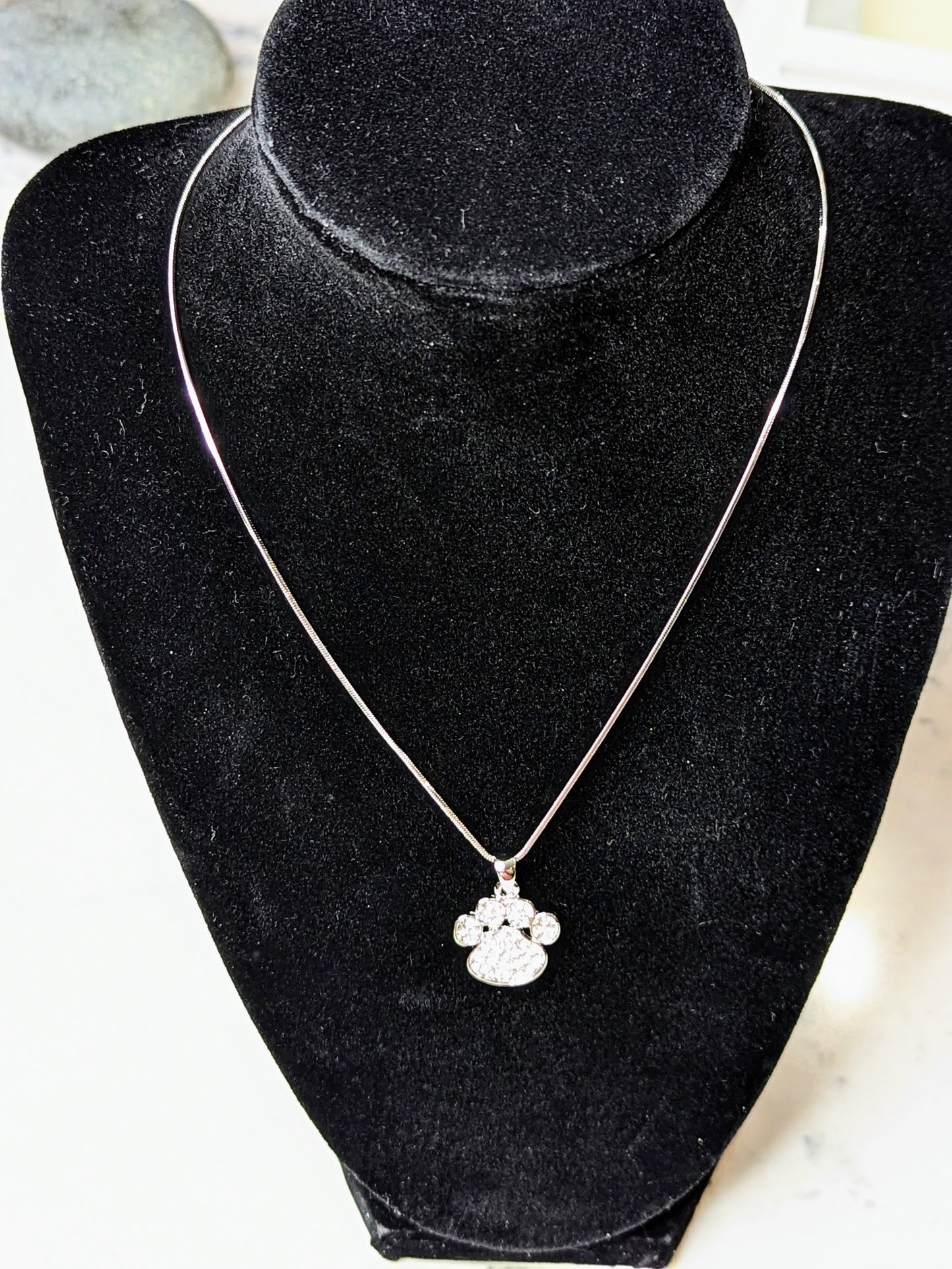 Paw Print Necklace White Gold Plated Pendant with Crystals