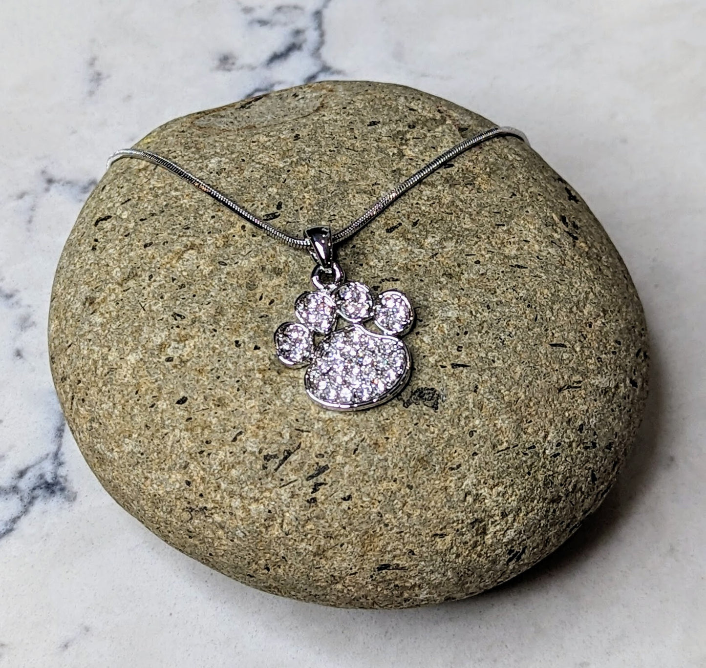 Paw Print Necklace White Gold Plated Pendant with Crystals