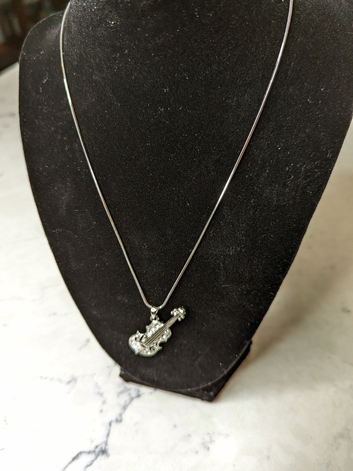 Violin Strings Necklace White Gold Plated Pendant with Crystals