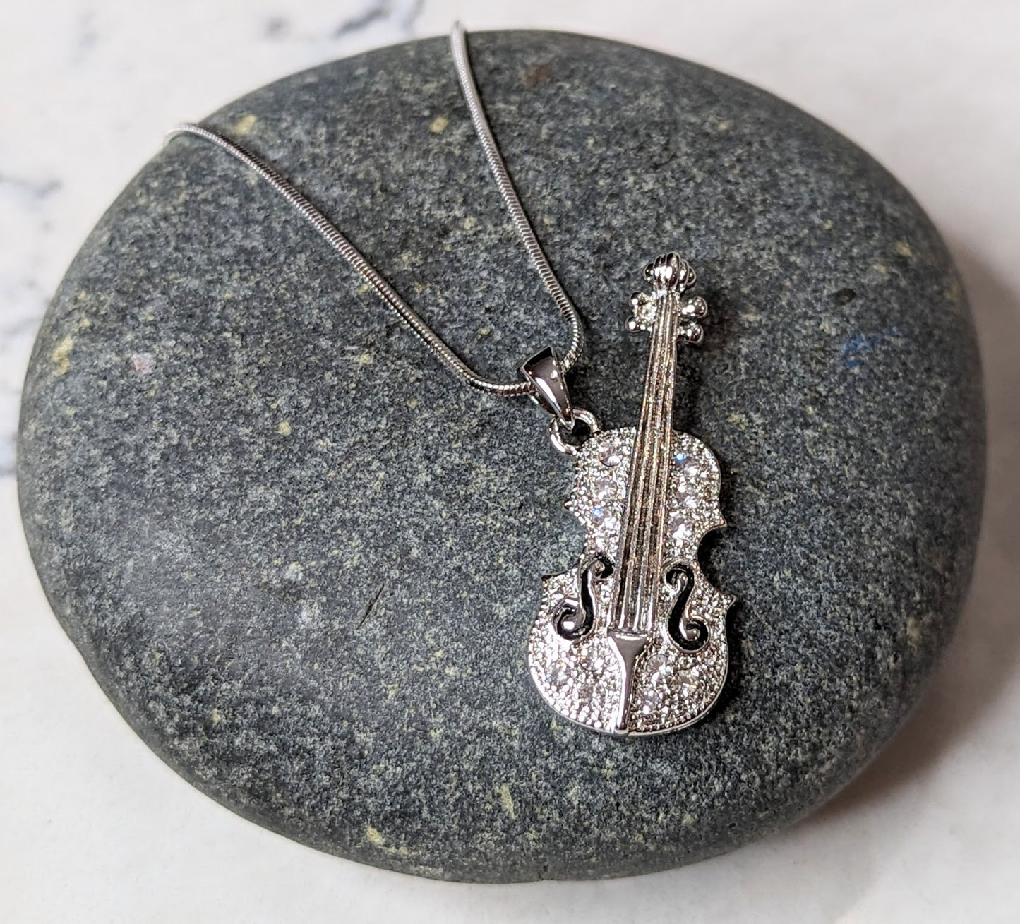 Violin Strings Necklace White Gold Plated Pendant with Crystals