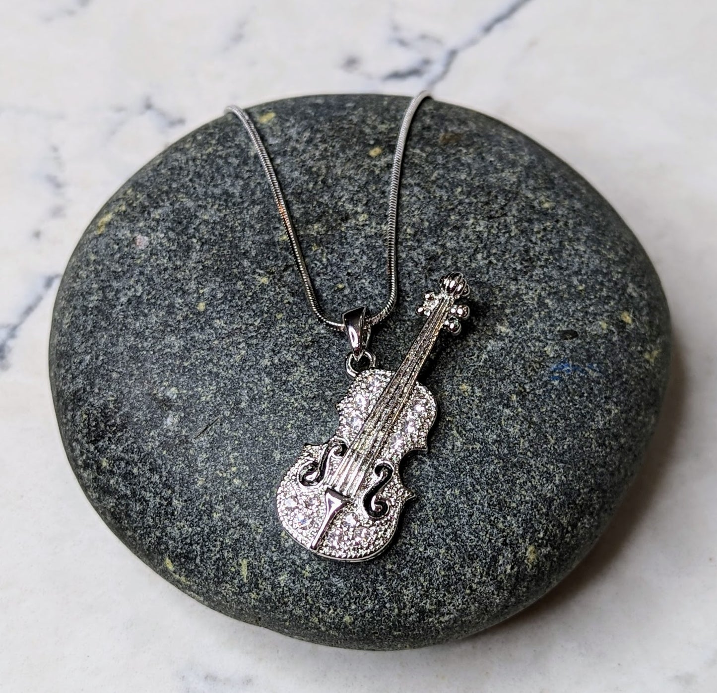 Violin Strings Necklace White Gold Plated Pendant with Crystals