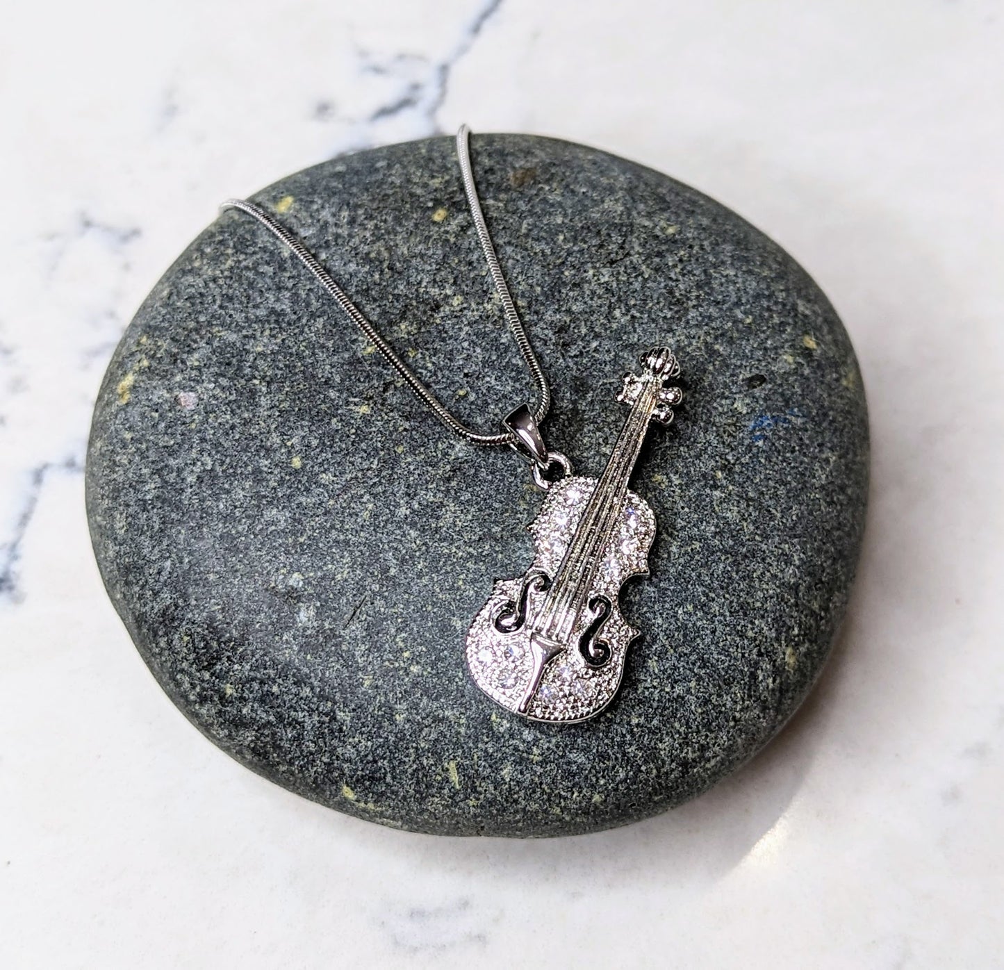 Violin Strings Necklace White Gold Plated Pendant with Crystals