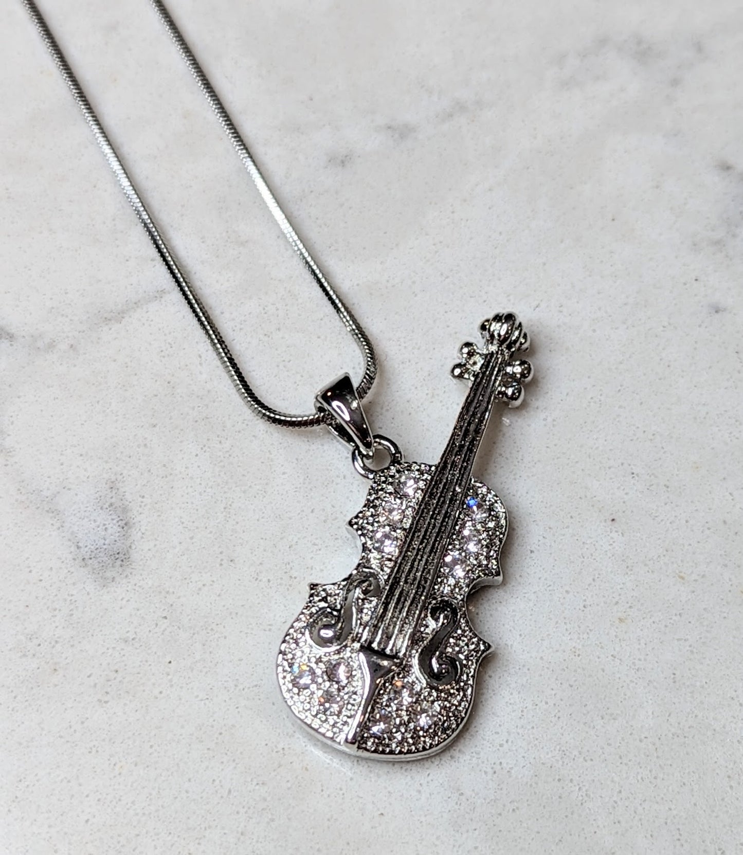 Violin Strings Necklace White Gold Plated Pendant with Crystals