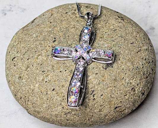 Crystal Cross White Gold Plated Sparkle Necklace