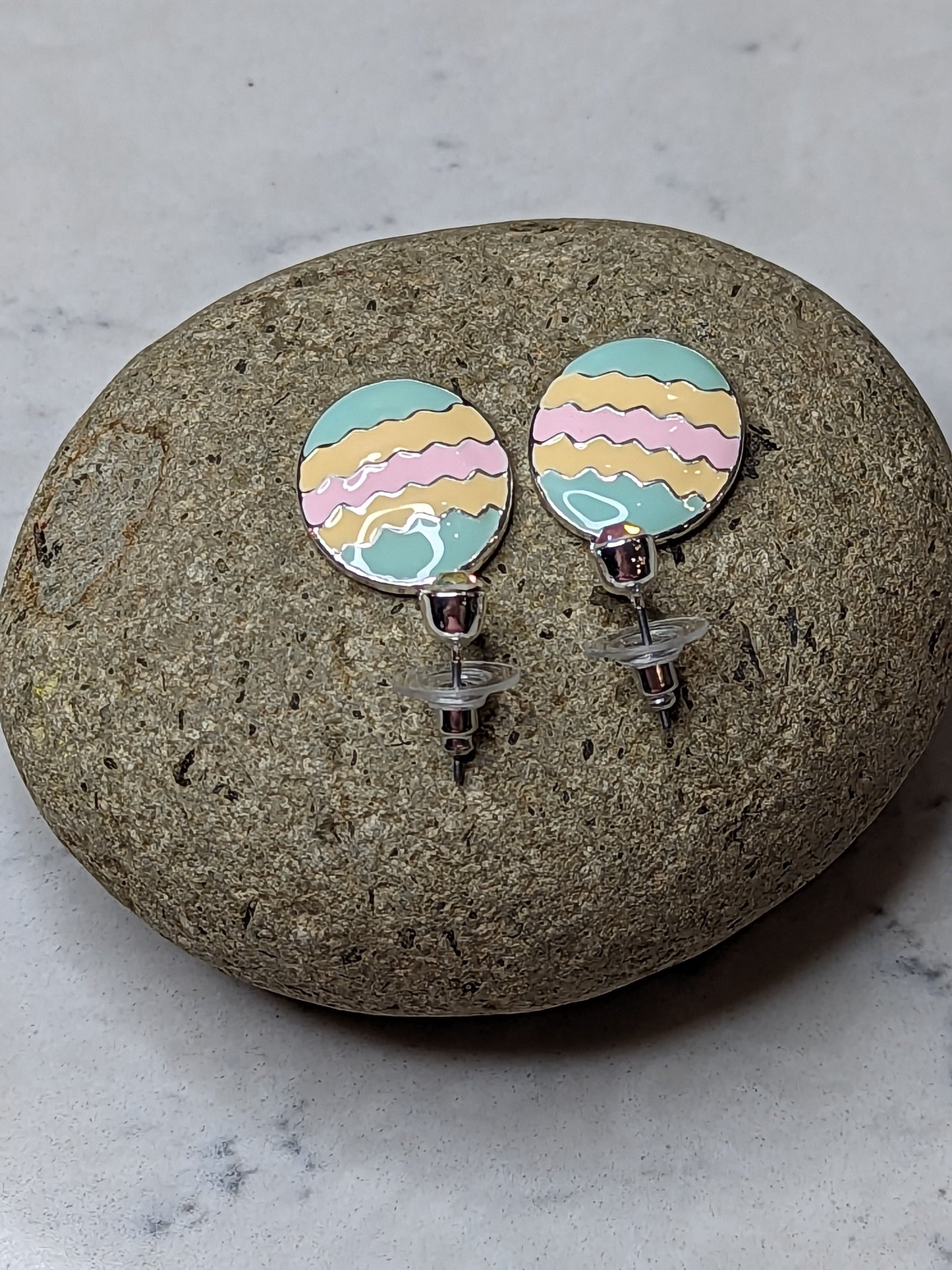 Easter Egg Pastel Stripe Chevron Decorated Egg Drop Earrings with Crystals