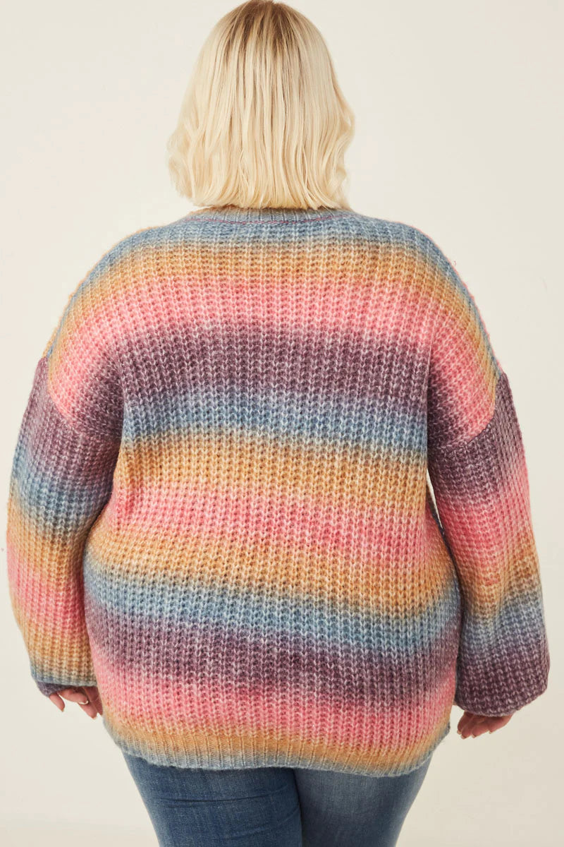 Paige Plus Ombre Rainbow Chunky Knit Sweater 1X-3X