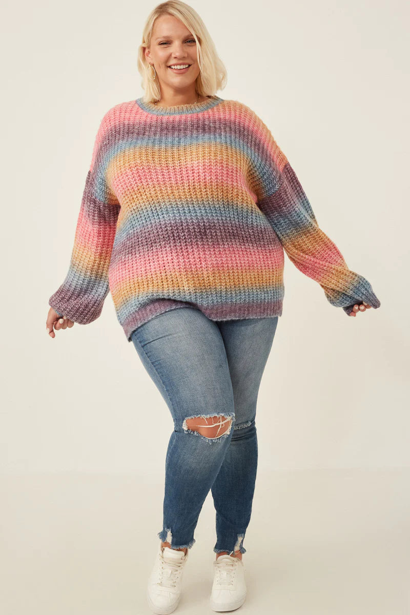 Paige Plus Ombre Rainbow Chunky Knit Sweater 1X-3X