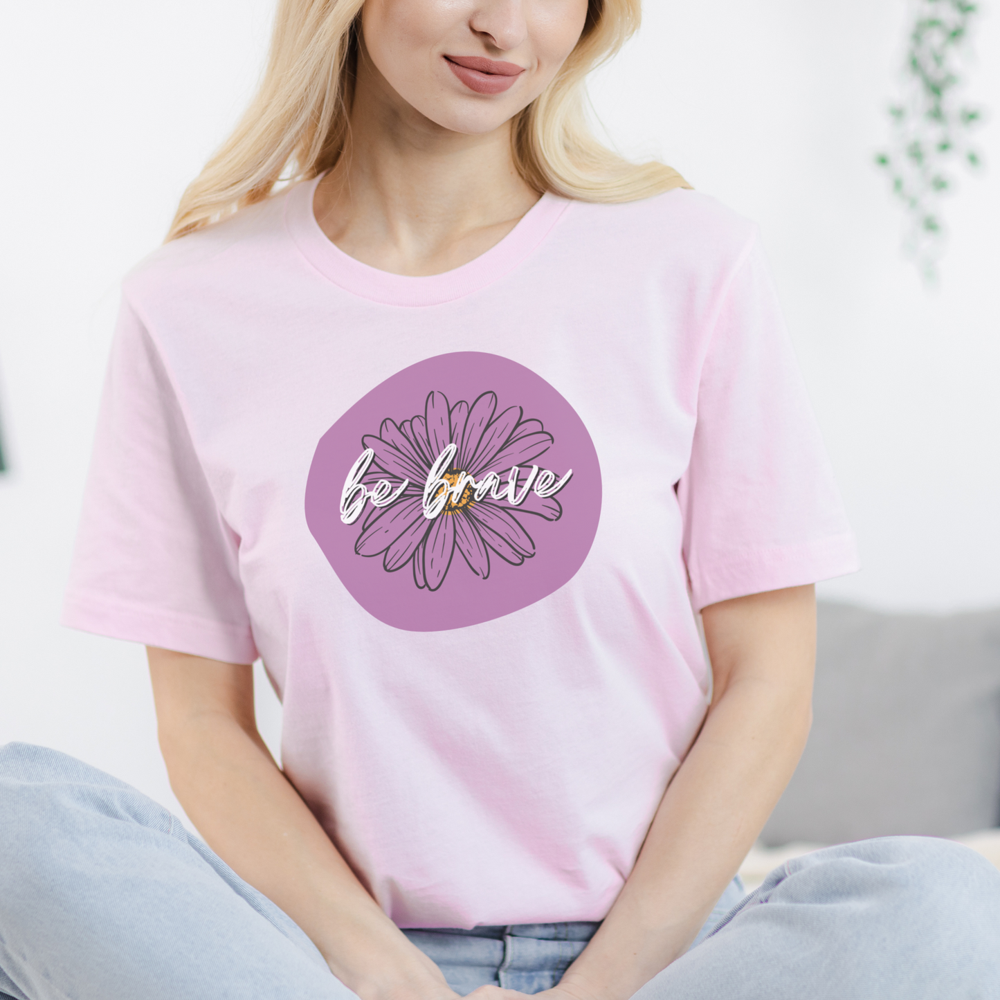 Be Brave Purple Daisy Floral Positive Message Unisex Jersey Short Sleeve Tee Small-3XL