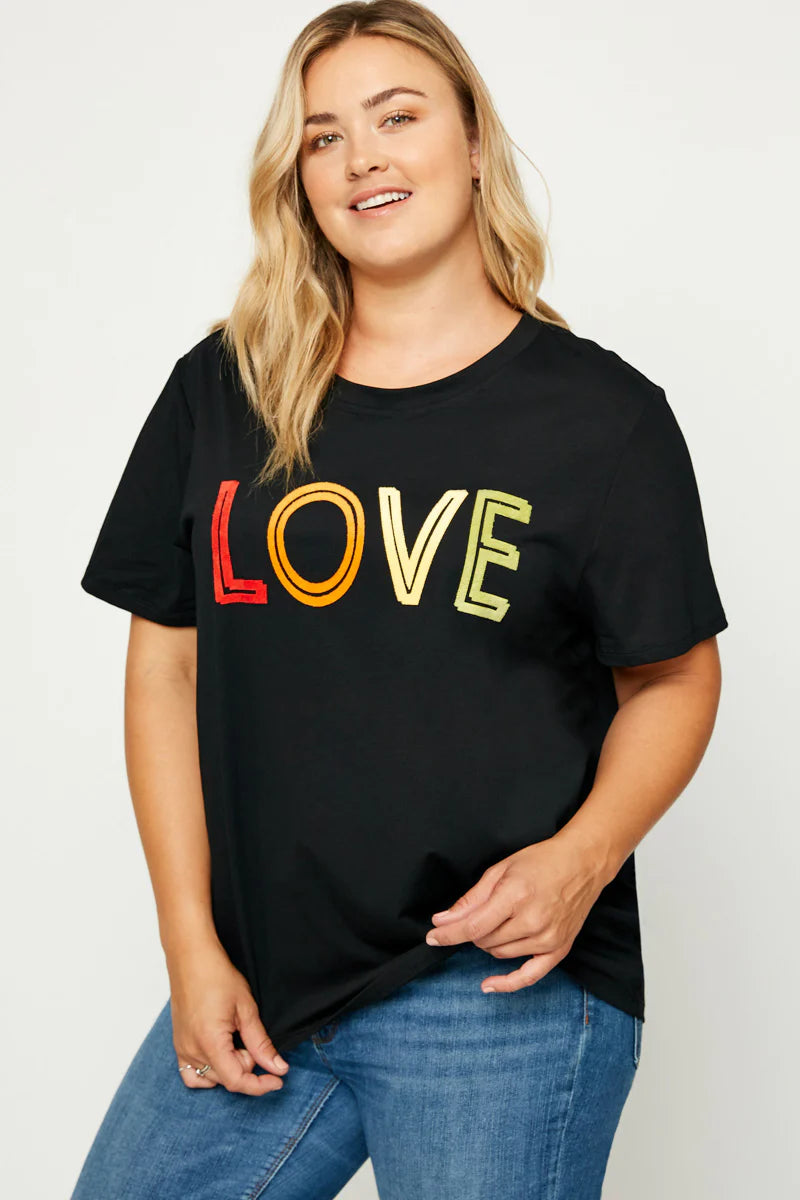 Tara Plus Black Fuzzy Love T-Shirt 1X-3X