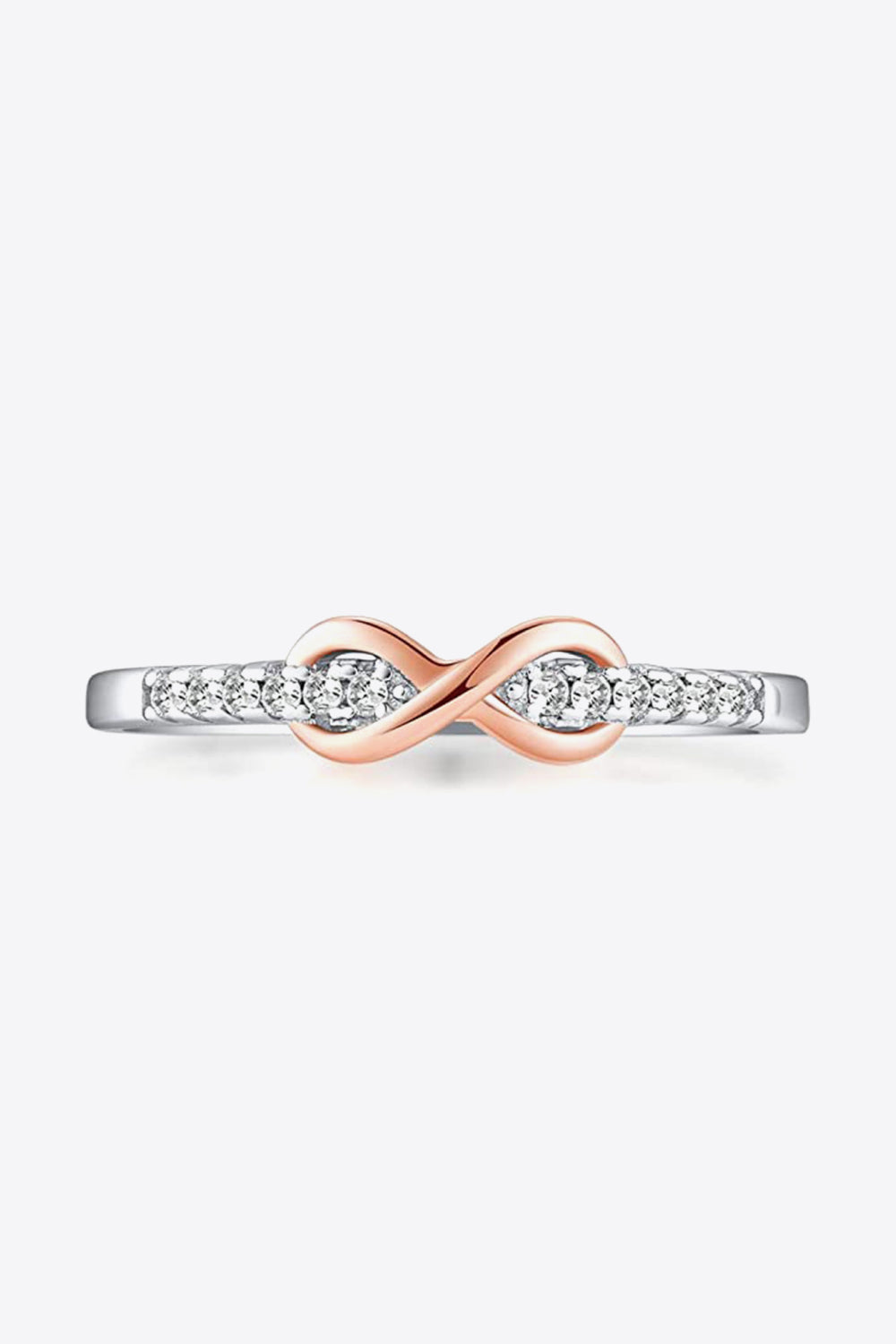 Infinity Zircon Crisscross Two Tone Sterling Silver and Rose Gold Ring