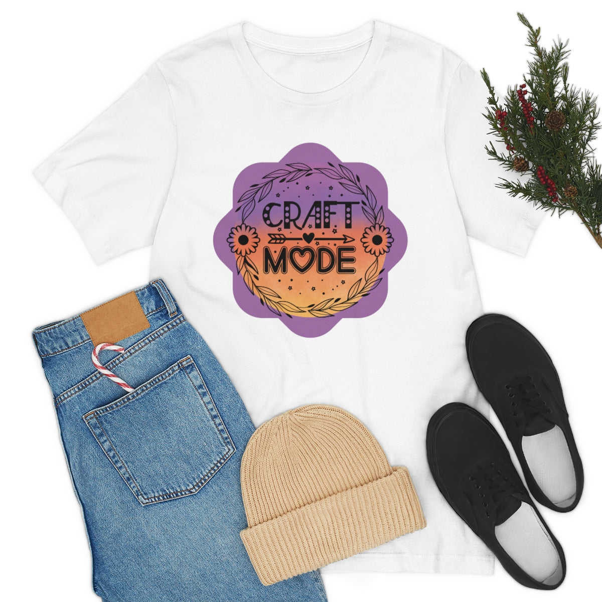 Craft Mode Purple Doodle Flower Unisex Jersey Short Sleeve Tee S-3XL