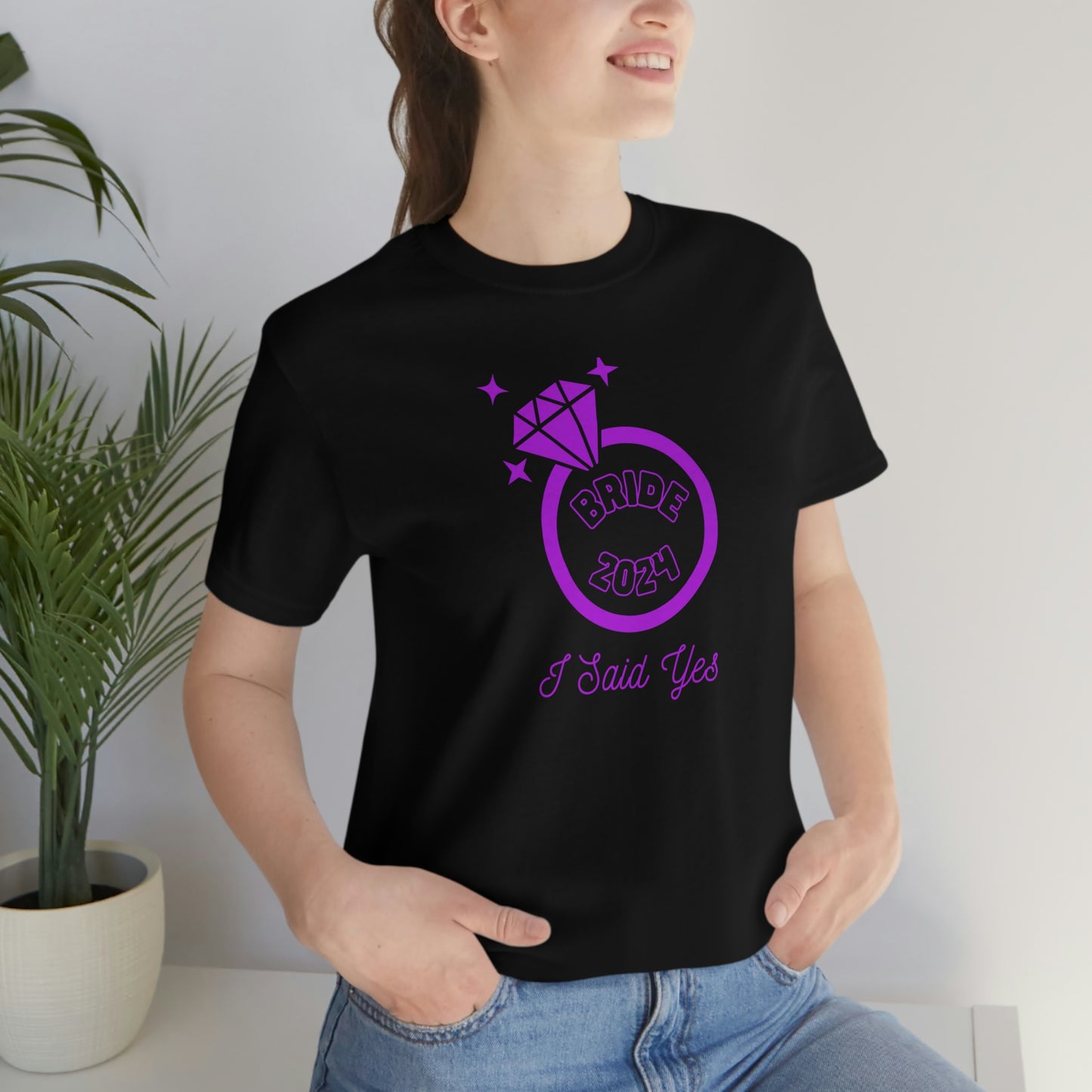 I Said Yes Bride 2024 Engagement Purple Diamond Ring Unisex Jersey Short Sleeve Tee Small-3XL