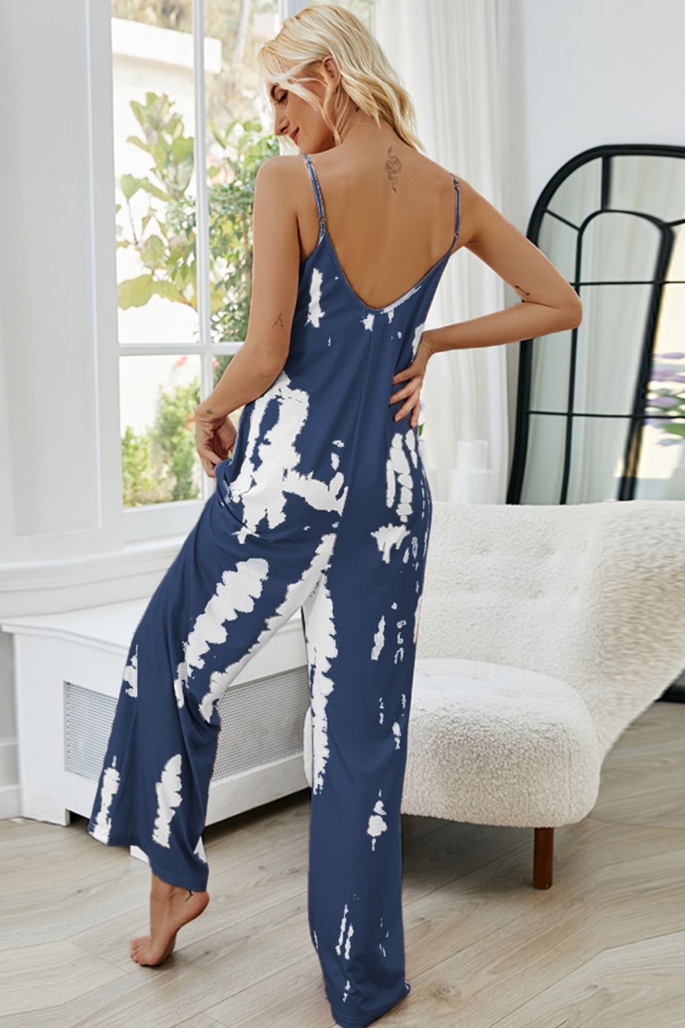 Tie-Dye Spaghetti Strap Jumpsuit with Pockets S-XL