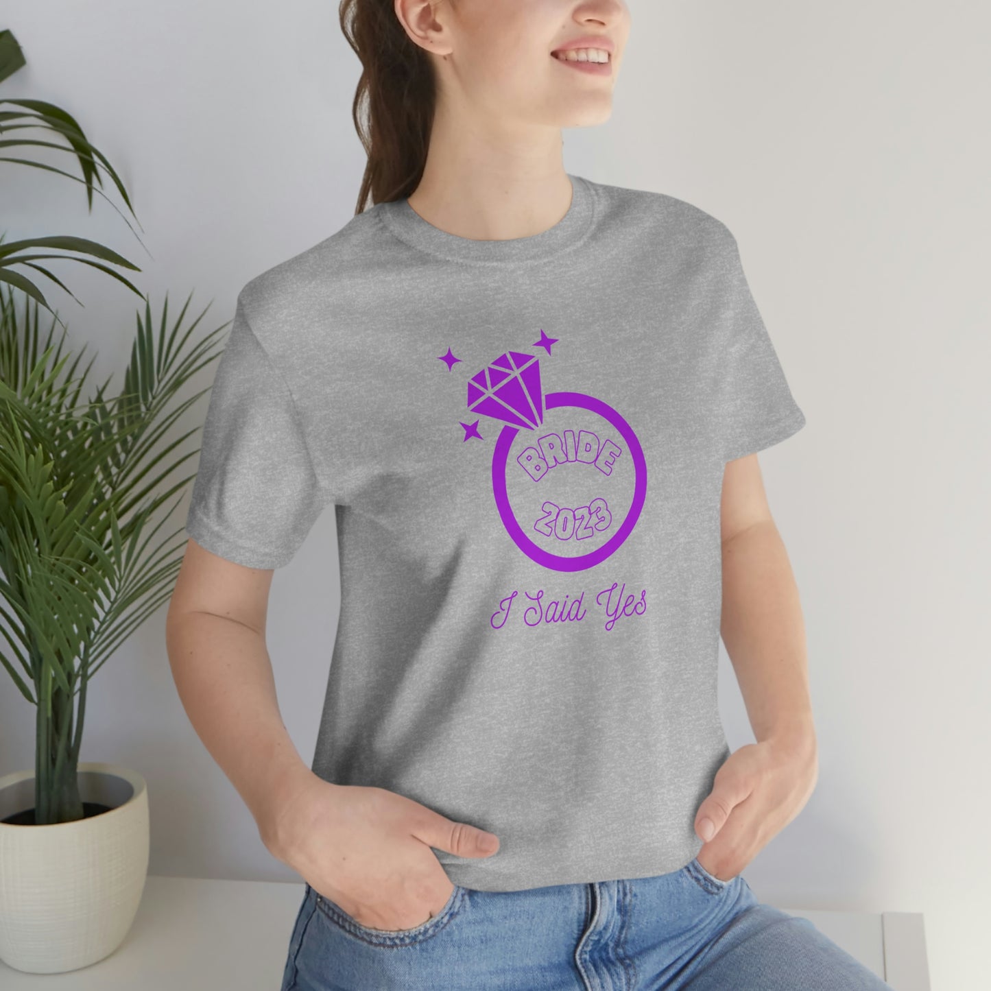 I Said Yes Bride 2023 Engagement Purple Diamond Ring Unisex Jersey Short Sleeve Tee Small-3XL