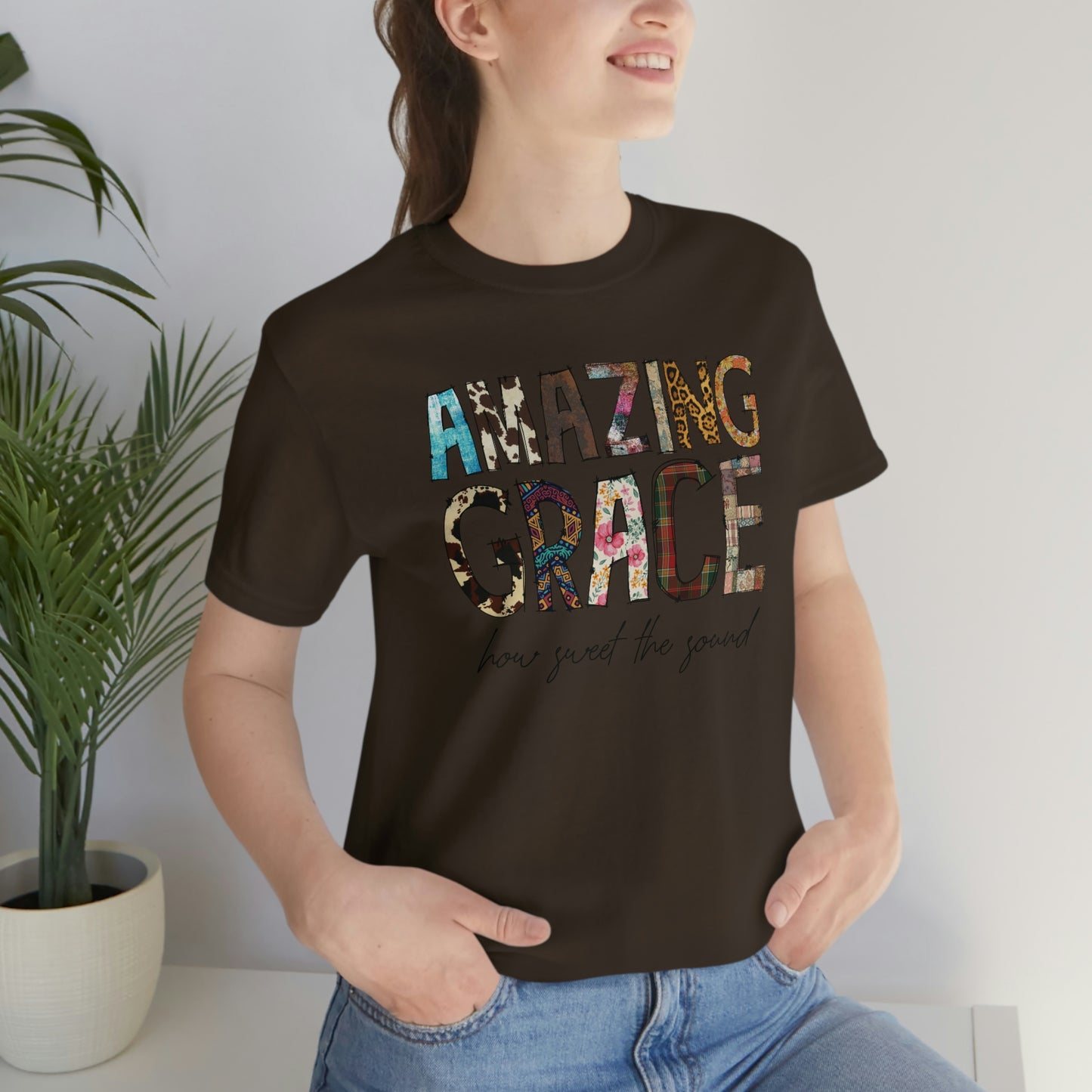 Amazing Grace Mixed Media Look Unisex Jersey Short Sleeve Tee S-3XL