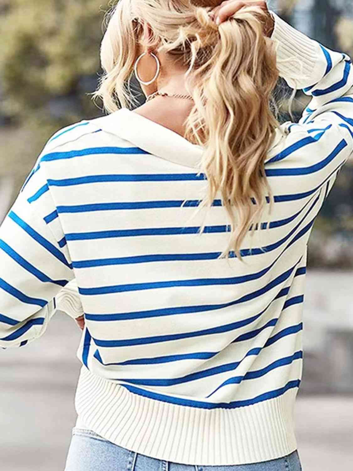 Ivy League Striped Collared Neck Knit Top