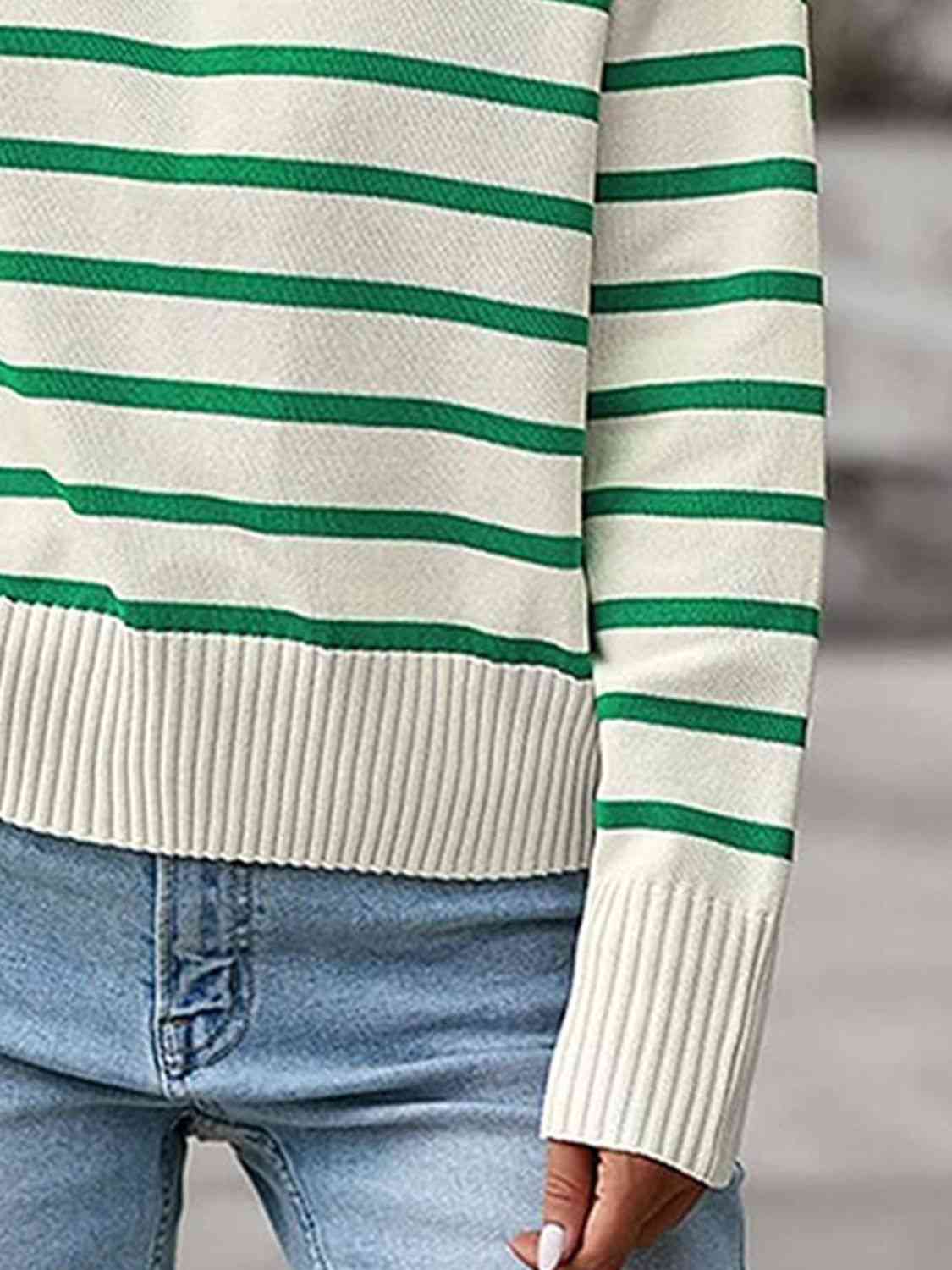 Ivy League Striped Collared Neck Knit Top