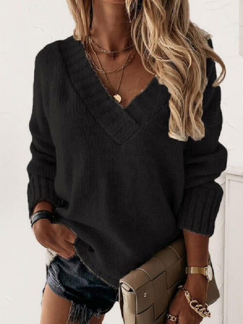 Hadley Deep V-Neck Long Sleeve Knit Top