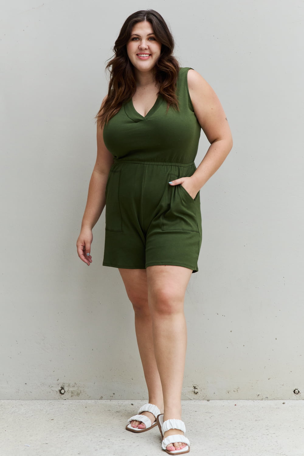 Forever Yours V-Neck Sleeveless Romper in Army Green S-3XL