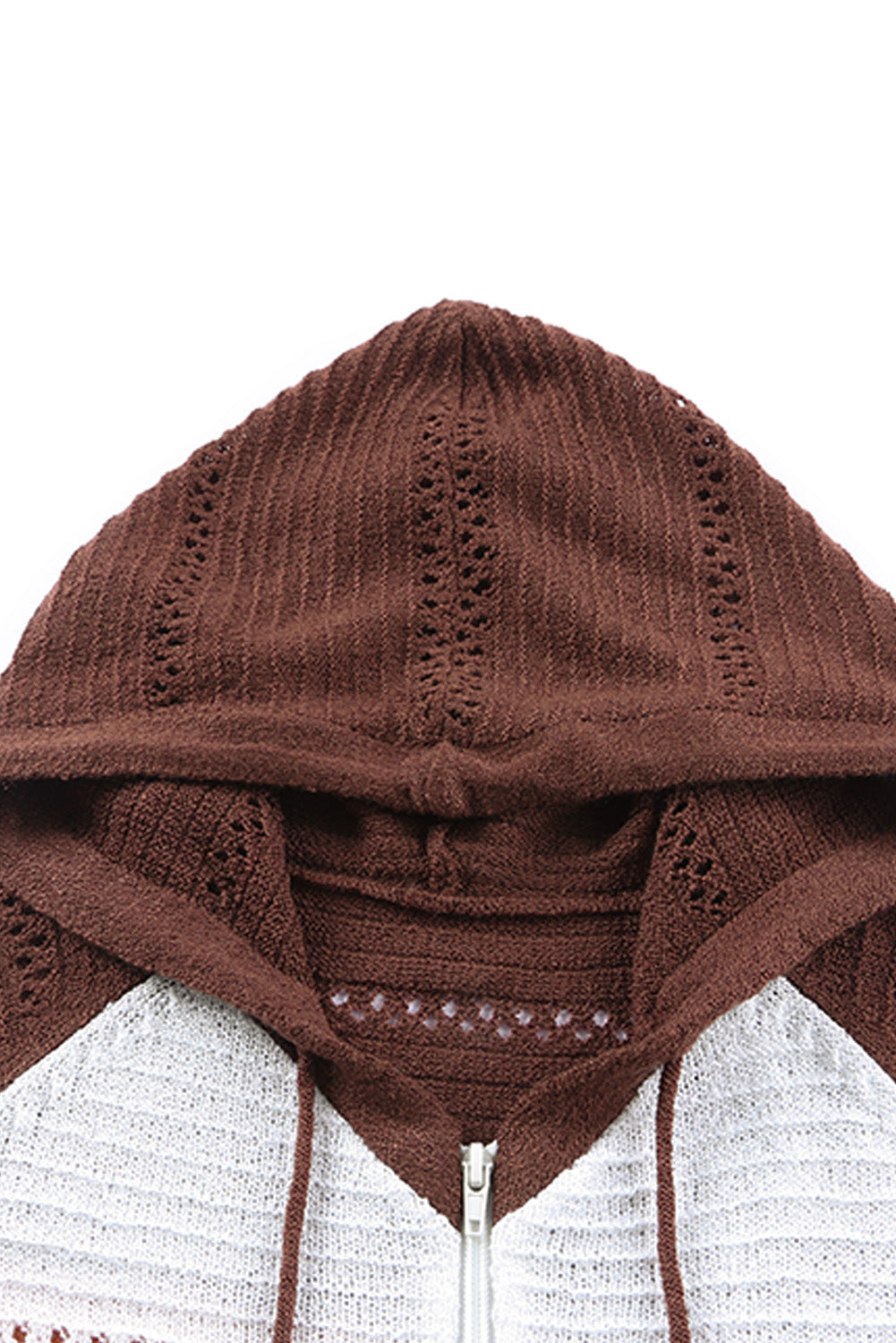Zip-Up Raglan Sleeve Openwork Hooded Cardigan S-2XL