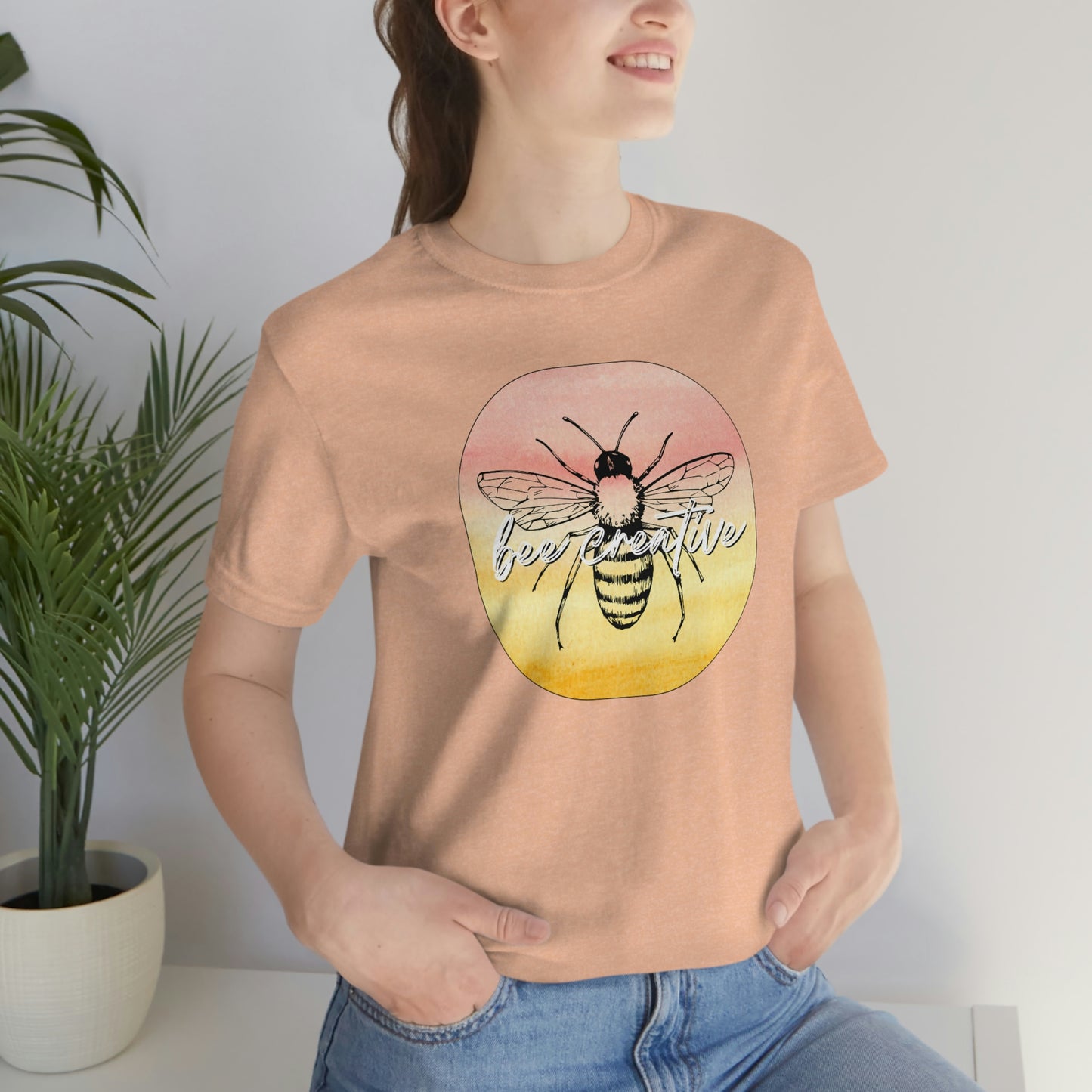 Bee Creative Orange Yellow Ombre Watercolor Background Makers Artists Crafters Unisex Jersey Short Sleeve Tee Small-3XL