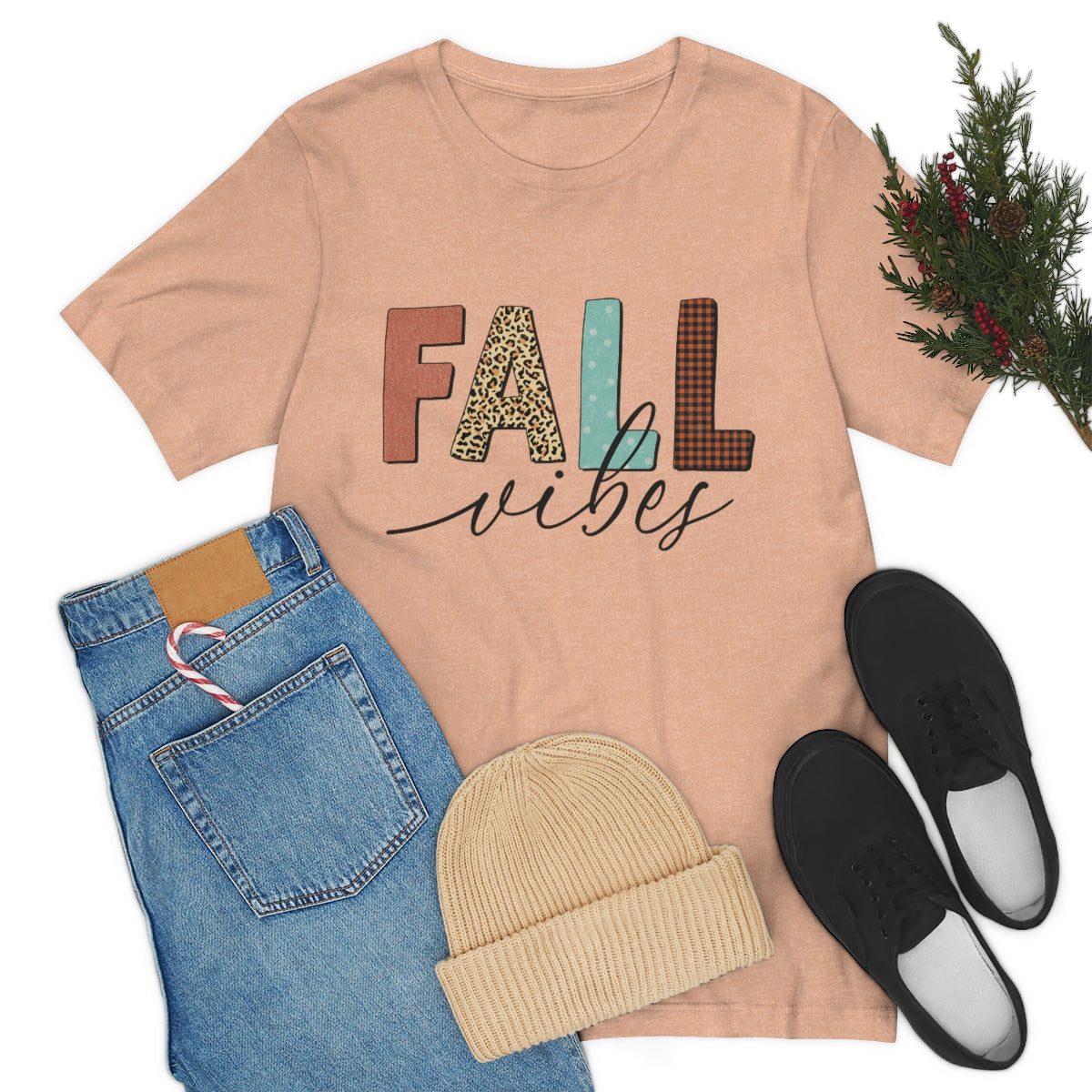 Fall Vibes with Leopard, Polka Dot and Plaid Print Unisex Jersey Short Sleeve Tee S-3XL